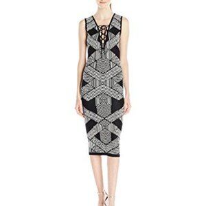 XOXO Black and White Sheath Midi Dress Sleeveless V-Neck Cocktail